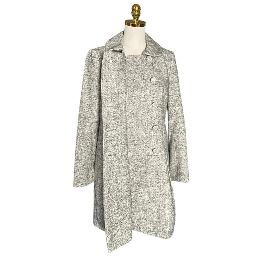 FRENCH CONNECTION | Women’s Double Breasted Marled Wool Blend Peacoat Size 8 - Picture 3 of 10